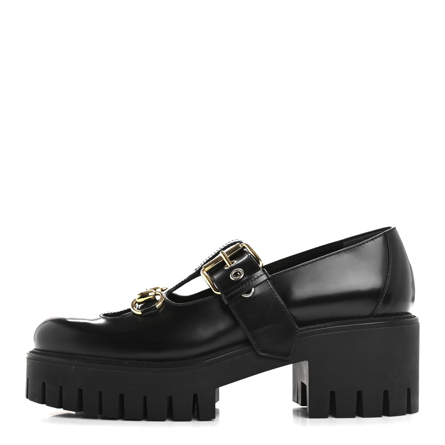 Gucci Calfskin Womens Horsebit Platform Chunky Lug Sole Mary Jane