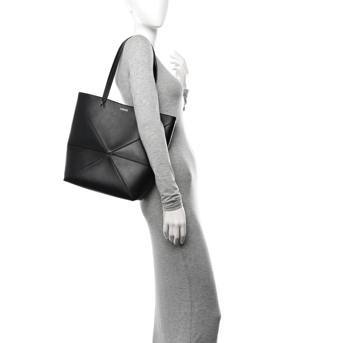 Shiny Calfskin Medium Puzzle Fold Tote Black