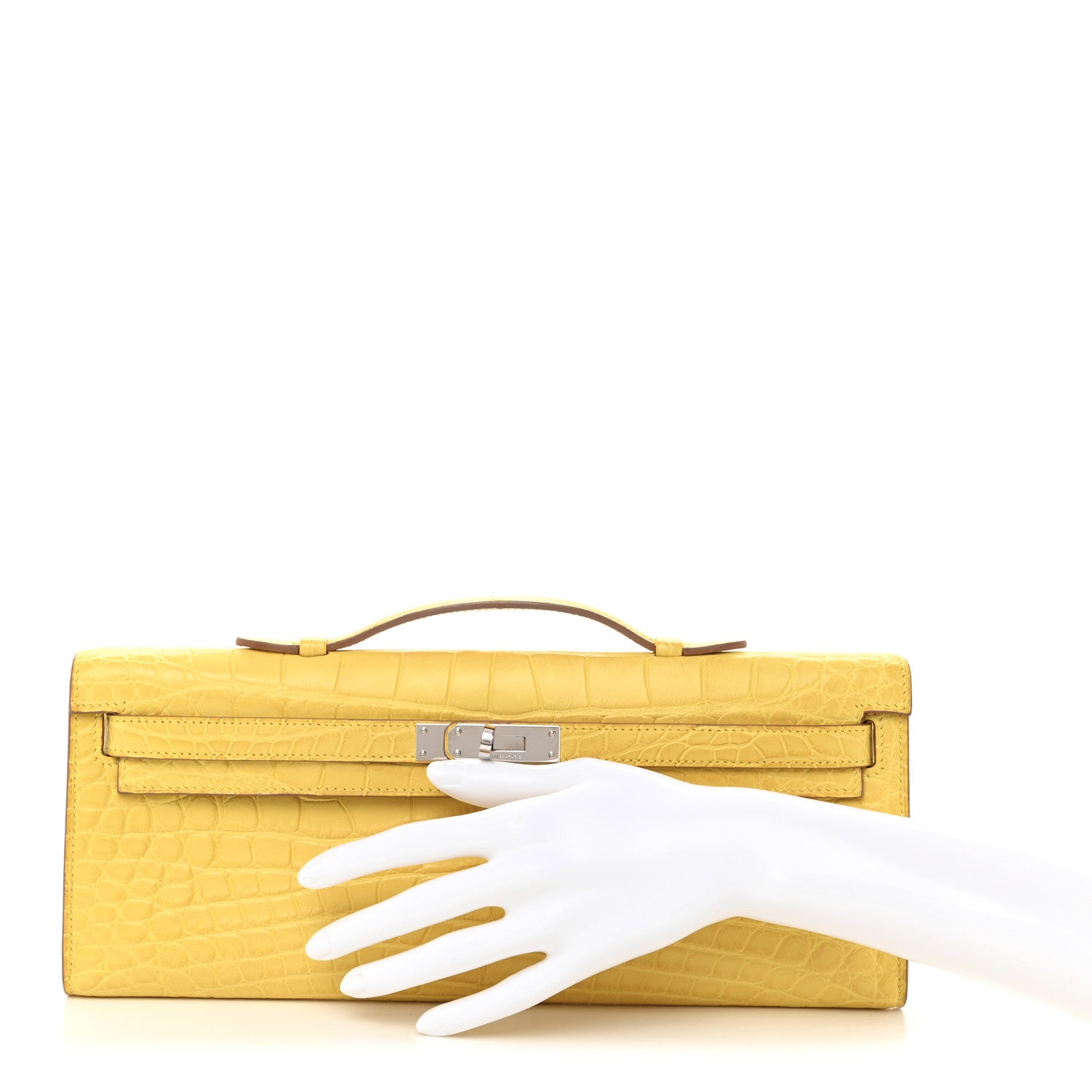 Hermes Matte Alligator Kelly Cut Pochette Mimosa 2 of 7