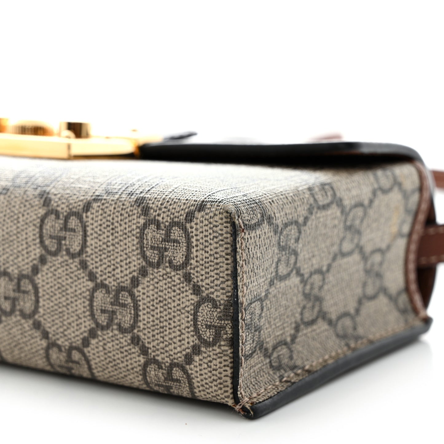 GG Supreme Monogram Calfskin Mini Padlock Top Handle Shoulder Bag Beige Black Cuir