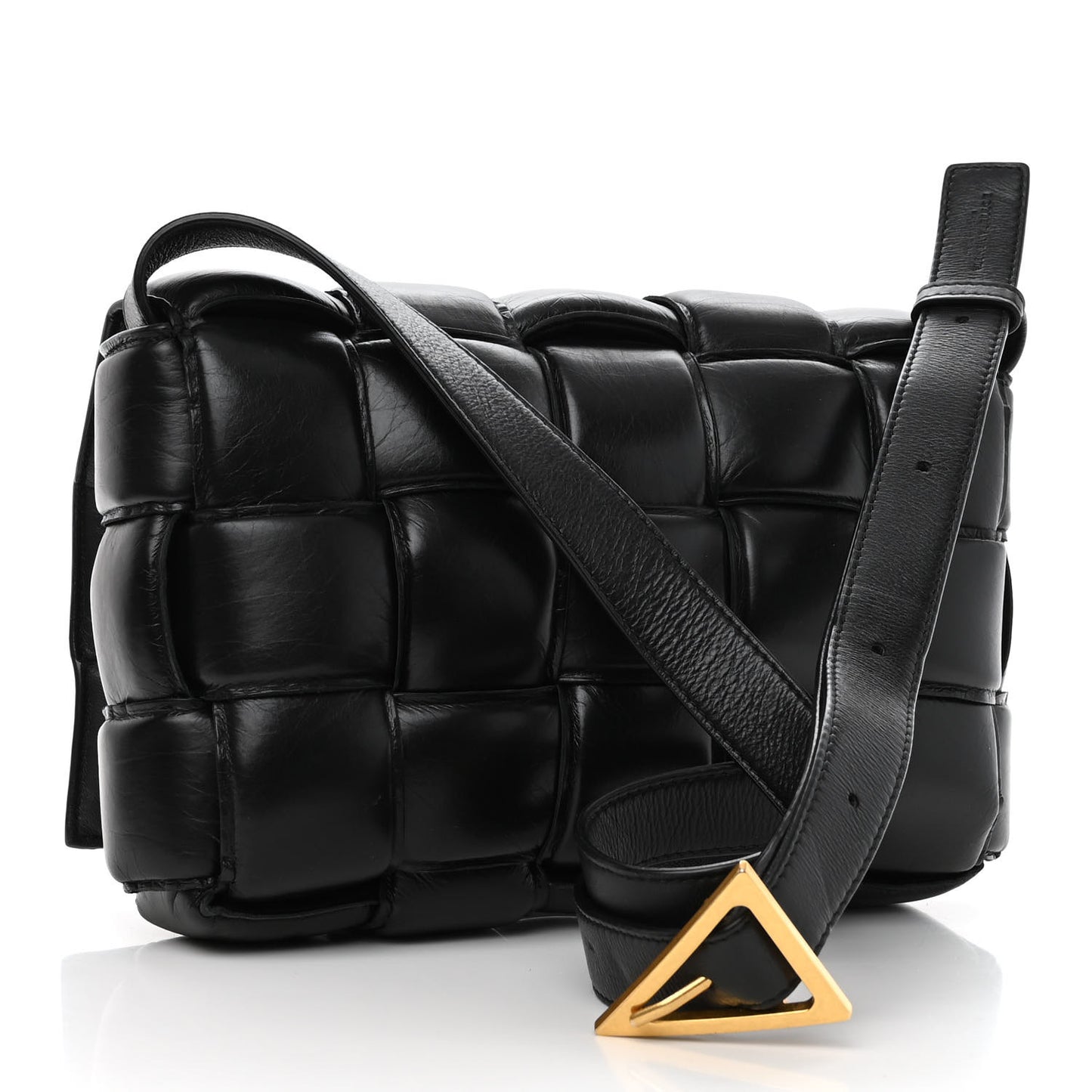 Paper Calfskin Maxi Intreccio Padded Cassette Crossbody Bag Black