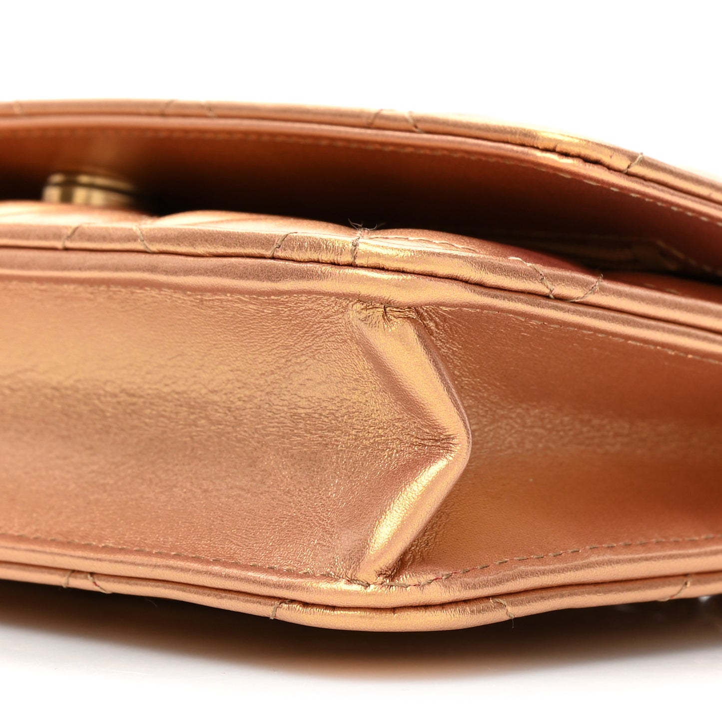 Metallic Lambskin Quilted Wallet On Chain WOC Golden