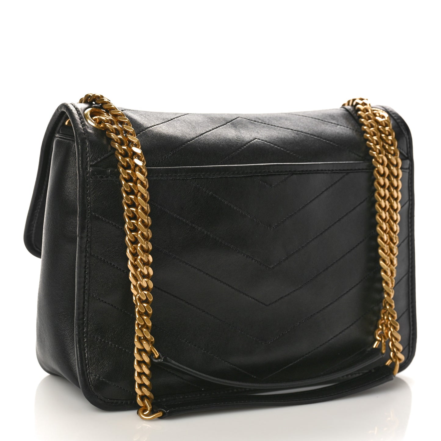 Lambskin Matelasse Monogram Medium Niki Chain Satchel Black