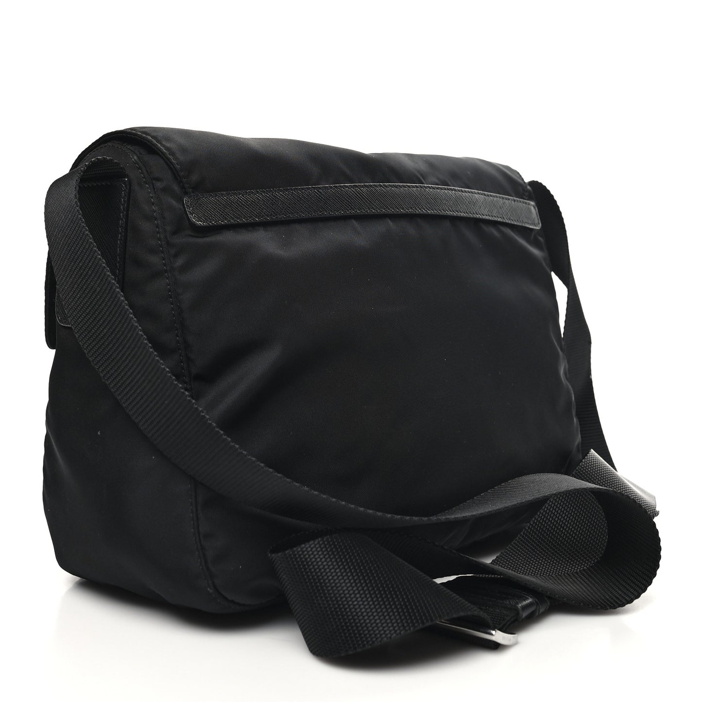 Re-Nylon Vela Saffiano Double Buckle Messenger Shoulder Bag Black