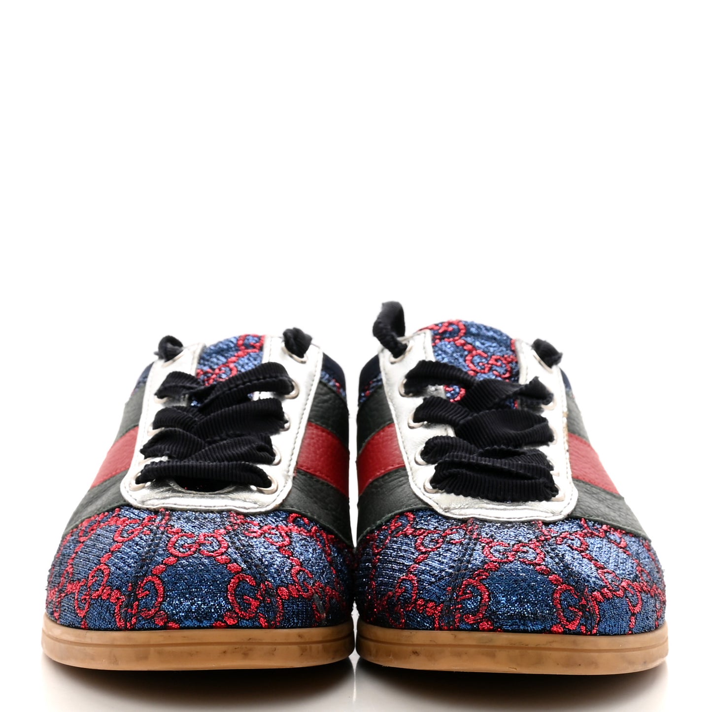 Lurex Calfskin Web GG Monogram Womens Falacer Sneakers 35.5 Iridescent Blue