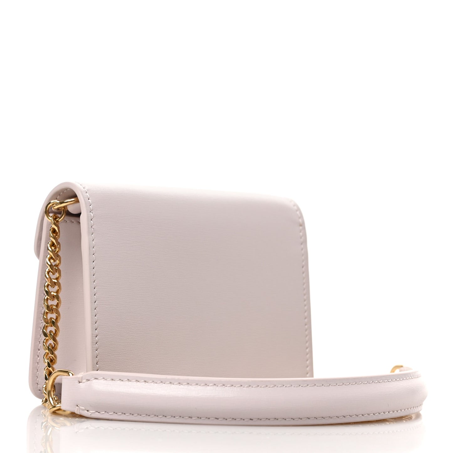 Shiny Calfskin Triomphe Card Holder on Chain Poudre