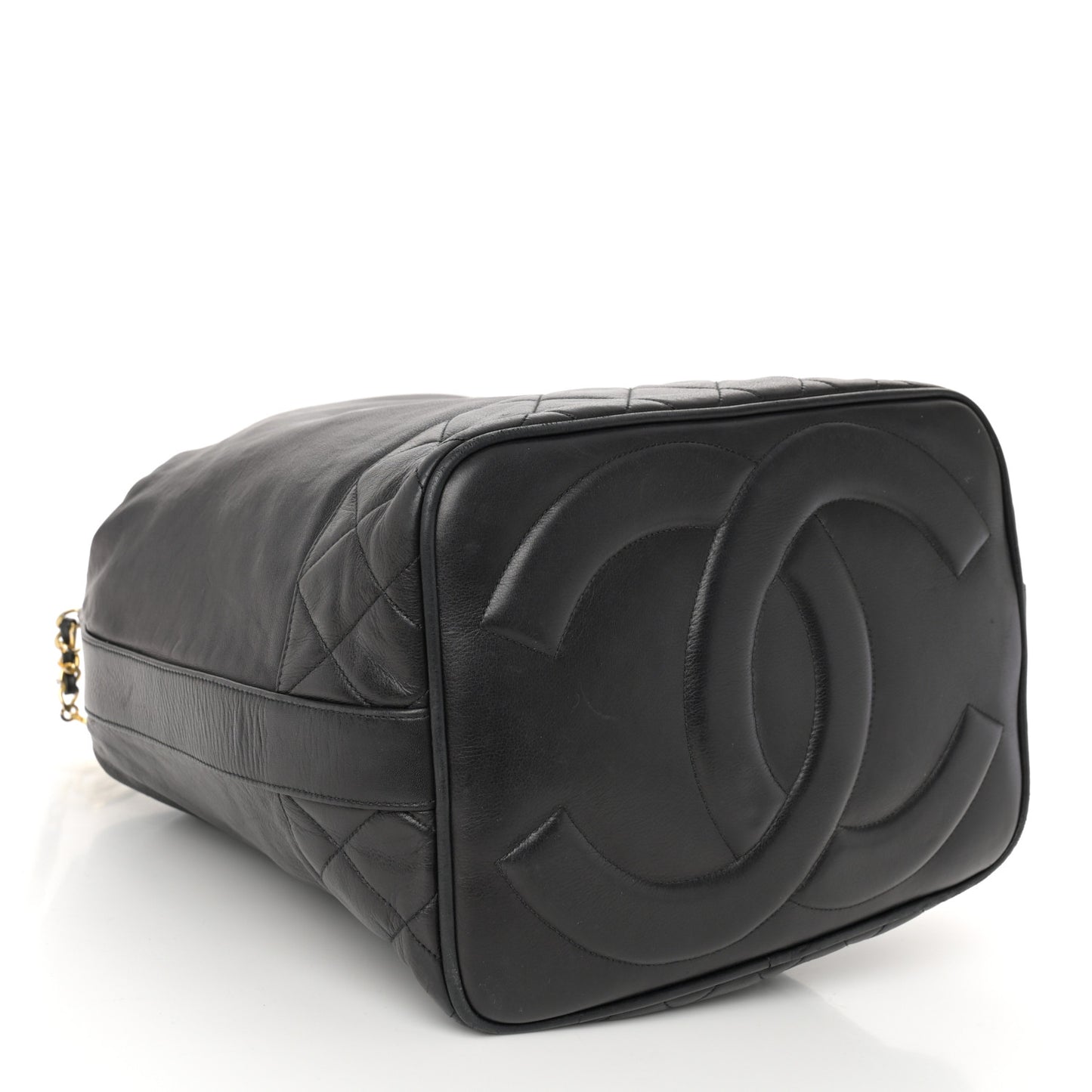 Lambskin Quilted Drawstring Bucket Bag Black