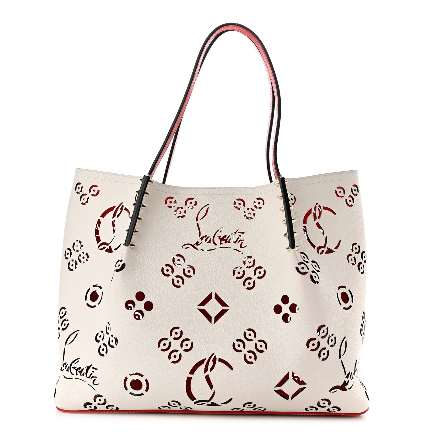 Calfskin Perforated Large Loubinthesky Cabarock Spikes Tote Snow