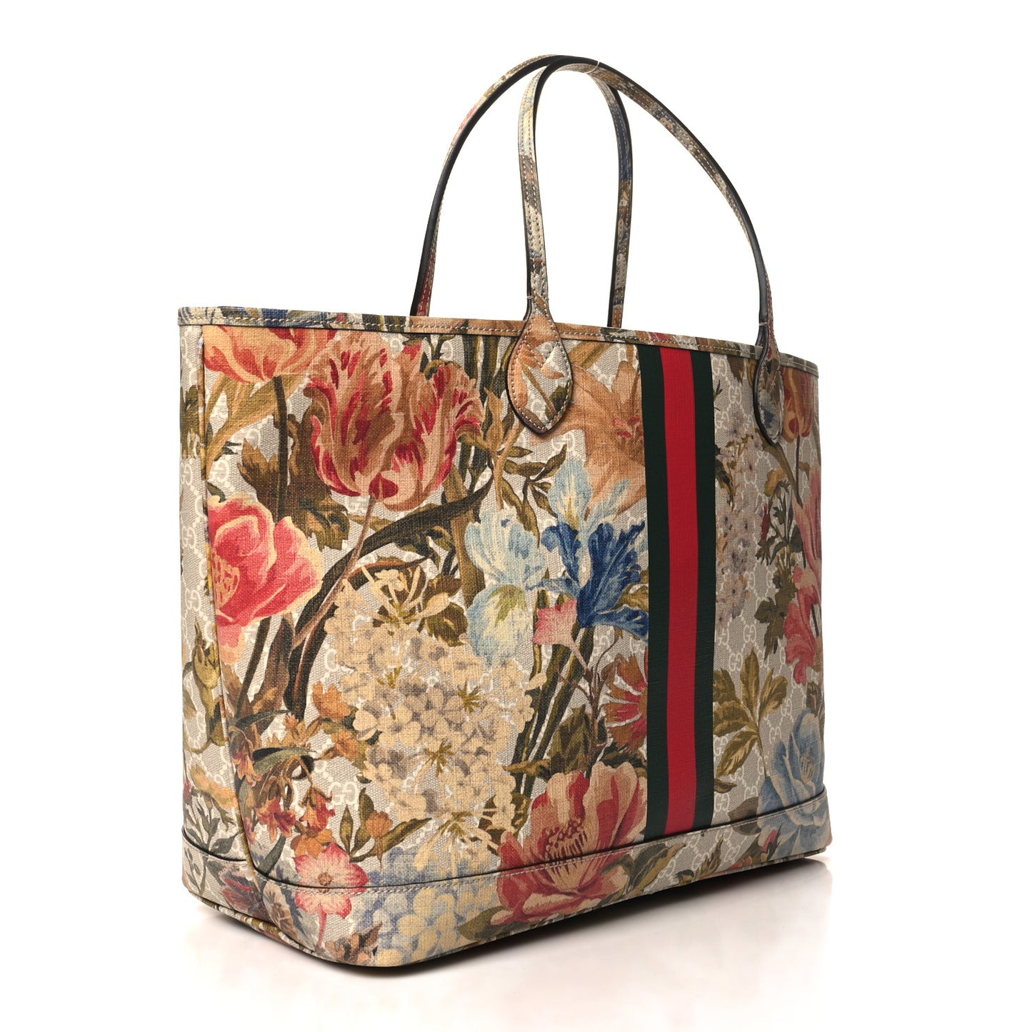 GG Supreme Monogram Water Flora Web Large Ophidia Tote Beige White Multicolor