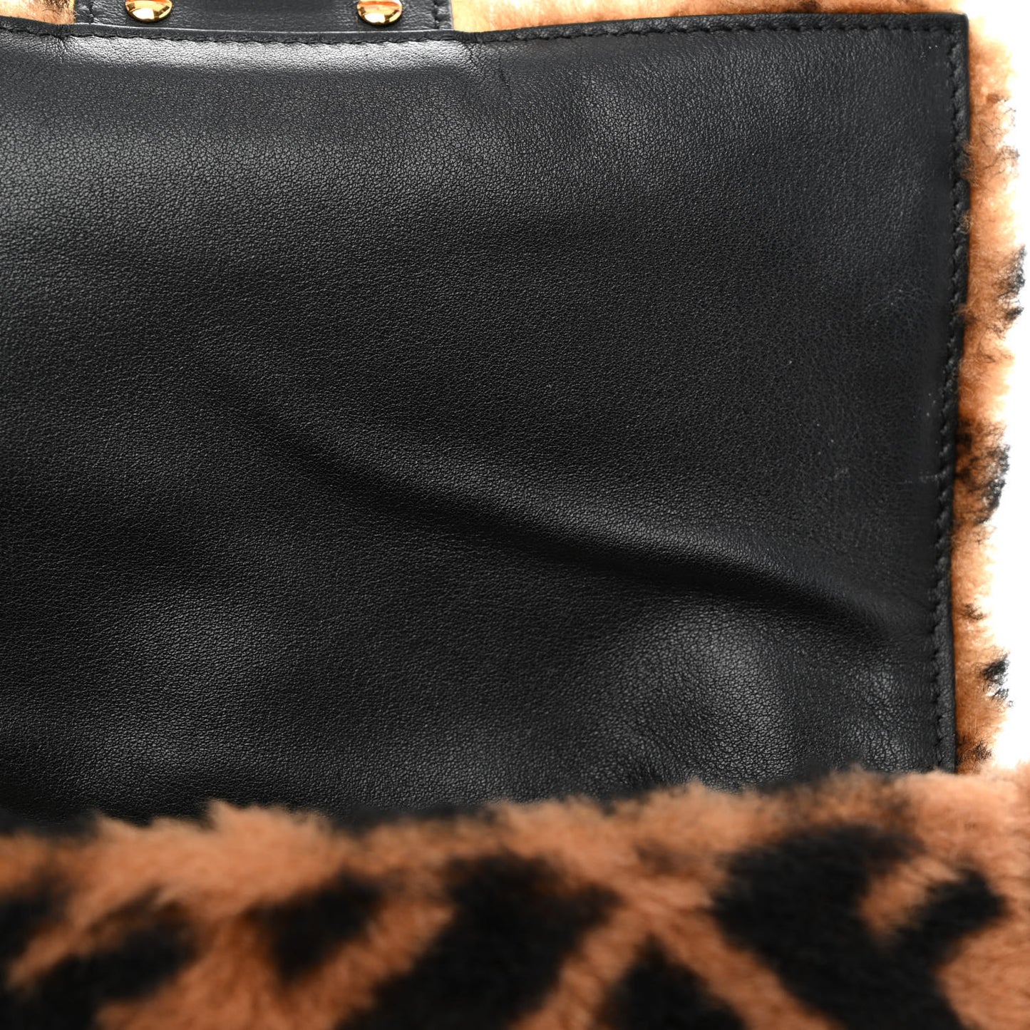 Shearling Vitello Dolce Macro FF 1974 Mini Baguette Tobacco Black