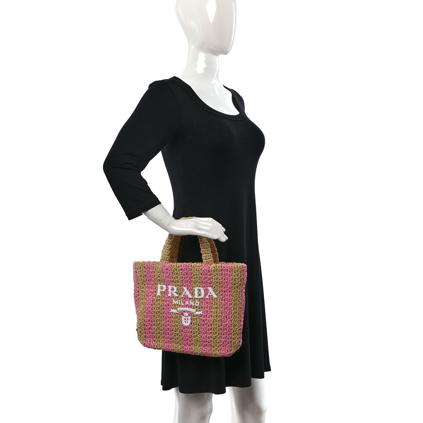 Yarn Raffia Effect Crochet Striped Small Logo Tote Naturale Petalo