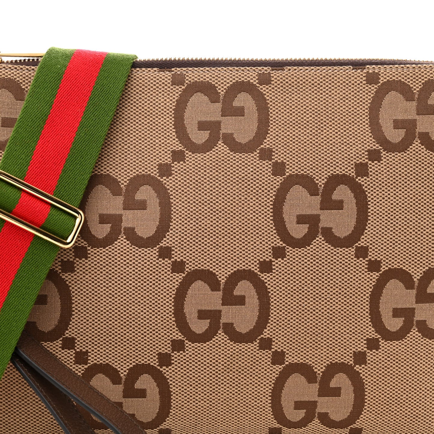 Monogram Jumbo GG Textured Dollar Calfskin Web Wristlet Messenger Bag Camel Ebony New Acero