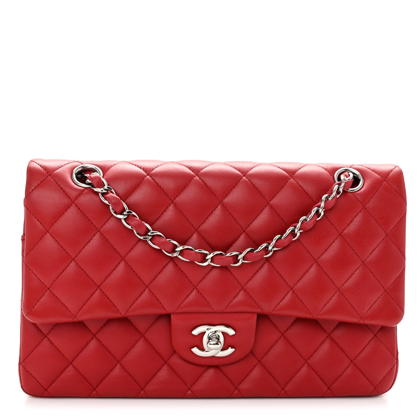 Lambskin Quilted Medium Double Flap Red