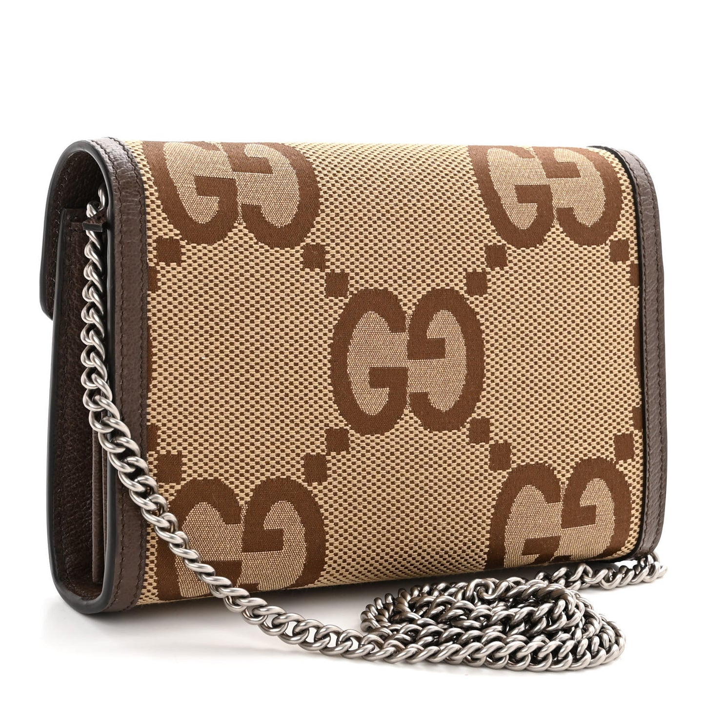 Monogram Jumbo GG Textured Dollar Calfskin Mini Dionysus Chain Wallet Camel Ebony New Acero