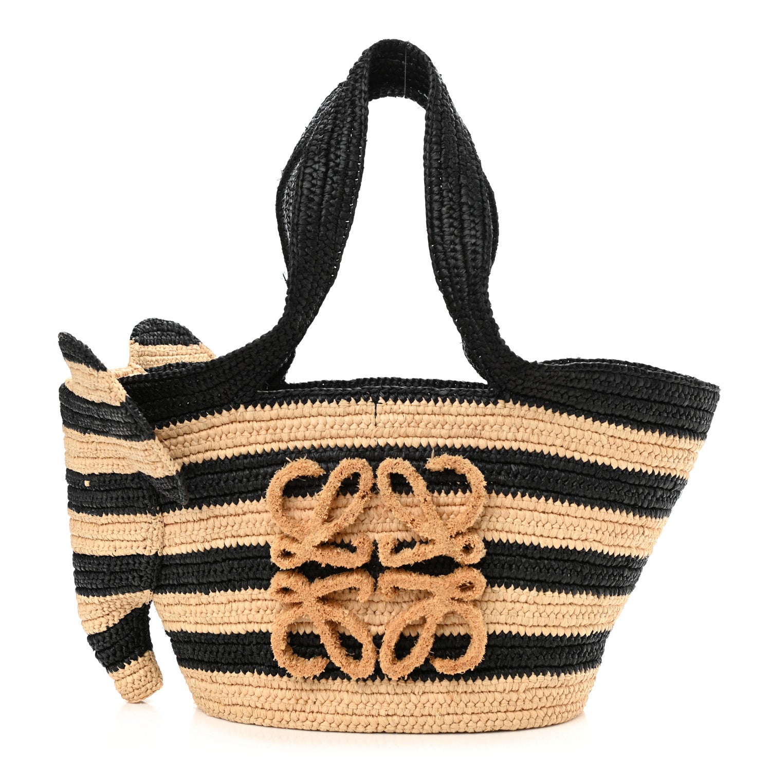 Loewe Raffia Striped Small Elephant Basket Tote Bag Natural Black 1 of 7