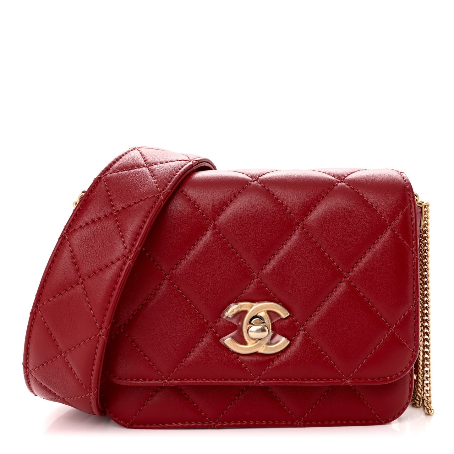Lambskin Quilted Small Multiple Chain Flap Red