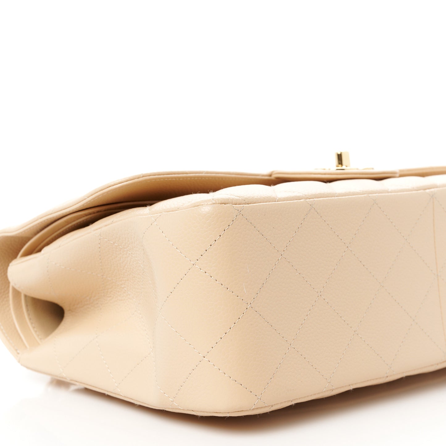 Caviar Quilted Jumbo Double Flap Beige