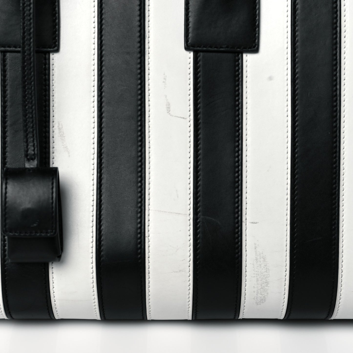 Calfskin Striped Small Sac De Jour Black White