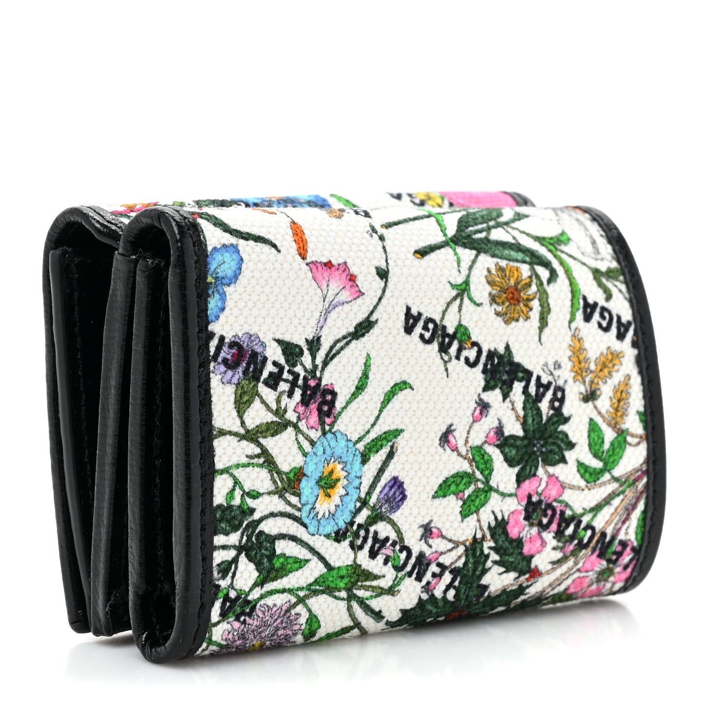X GUCCI Canvas Azalea Calfskin Flora Logo Print Neo Classic Wallet White Multicolor Black