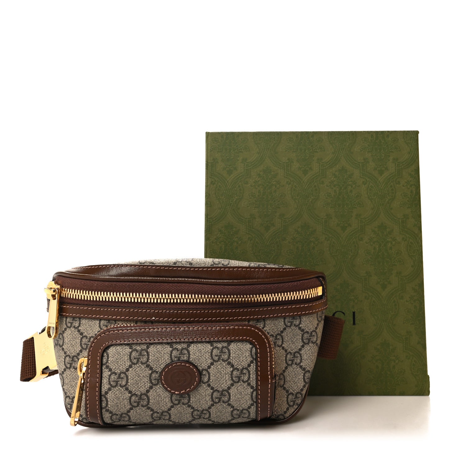 GG Supreme Monogram Textured Calfskin Retro Interlocking G Belt Bag Beige Ebony Brown Sugar