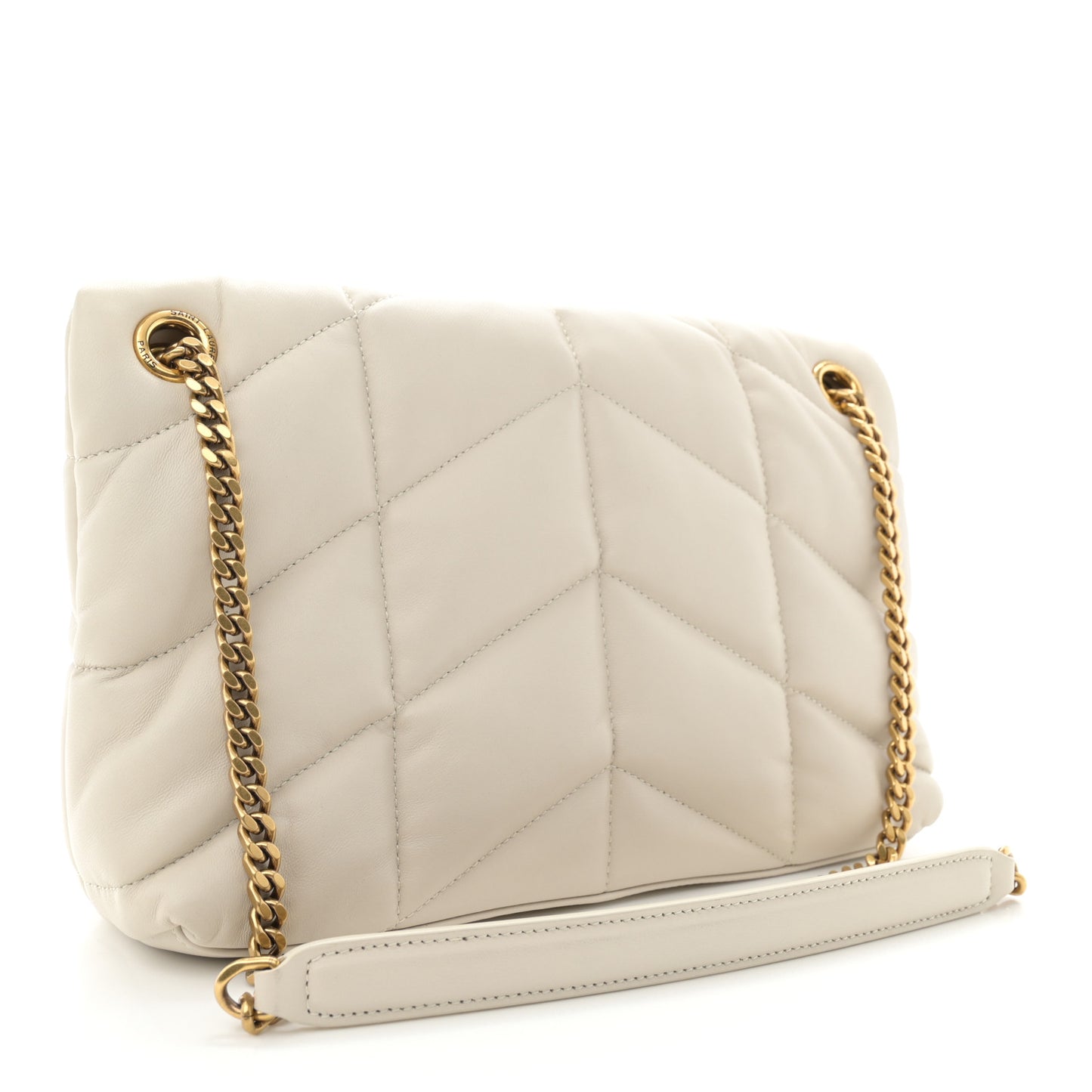Lambskin Quilted Small Loulou Puffer Monogram Chain Satchel Crema Soft
