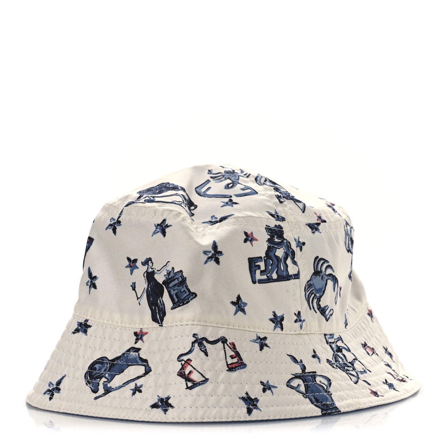 Fendi Silk Zodiac Reversible Bucket Hat S White Blue 1808520