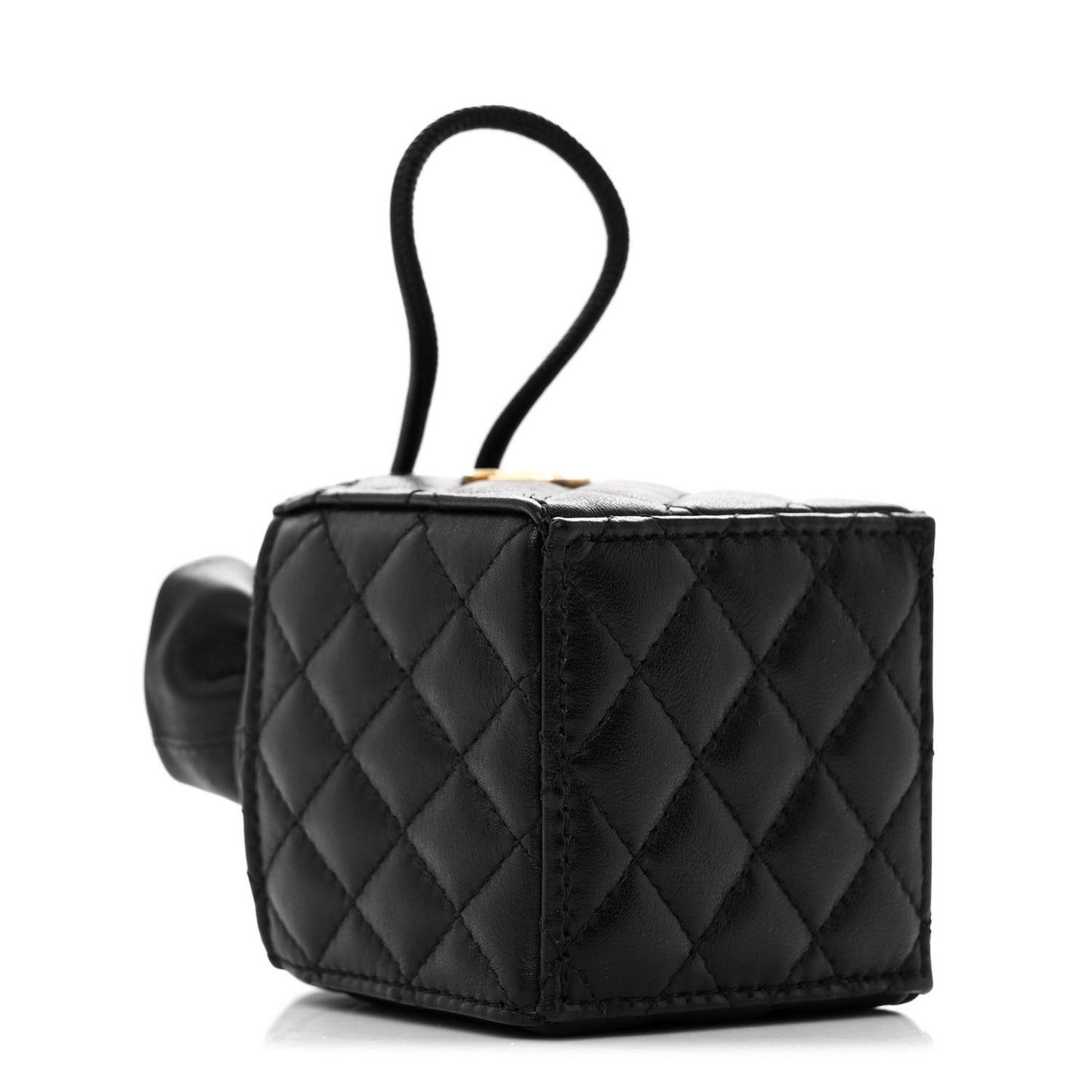 Calfskin Quilted Mini Drawstring Bucket Bag Black