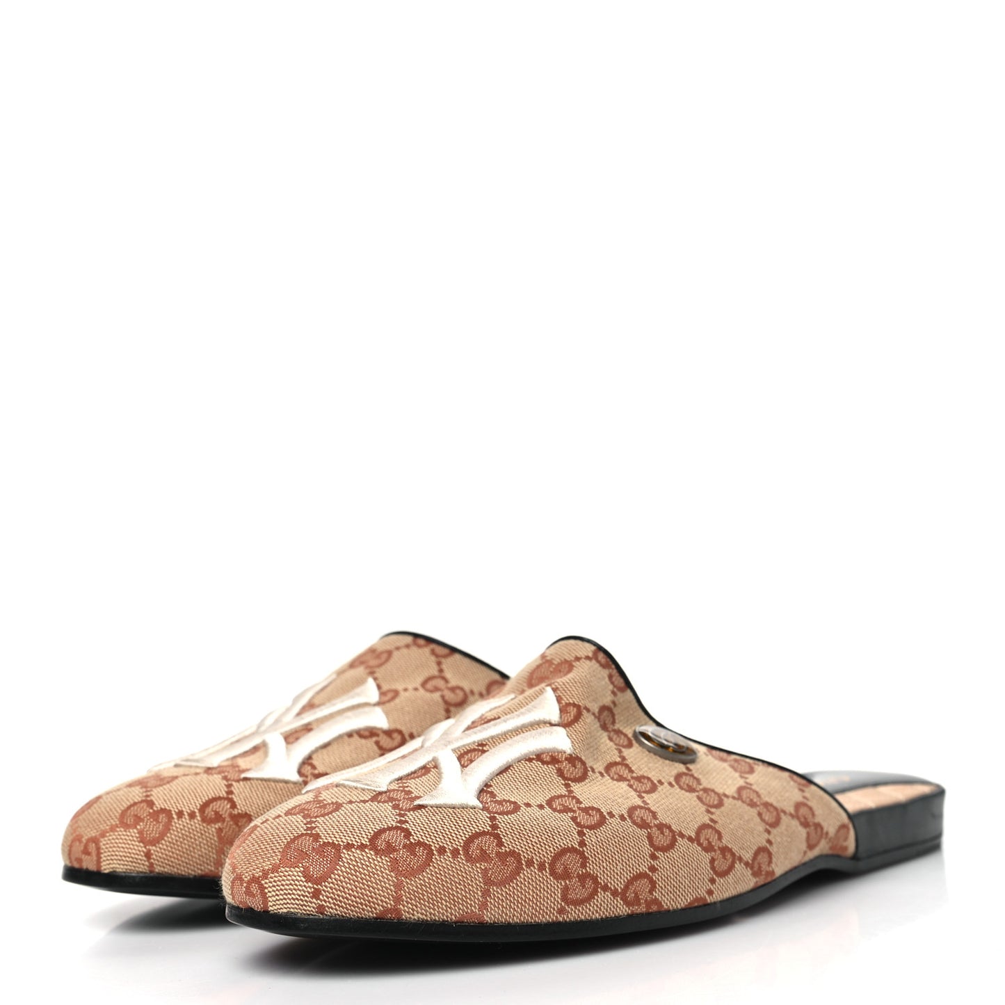 X MLB Monogram NY Yankees Embroidered Mens GG Slippers 8 Beige Ruggine