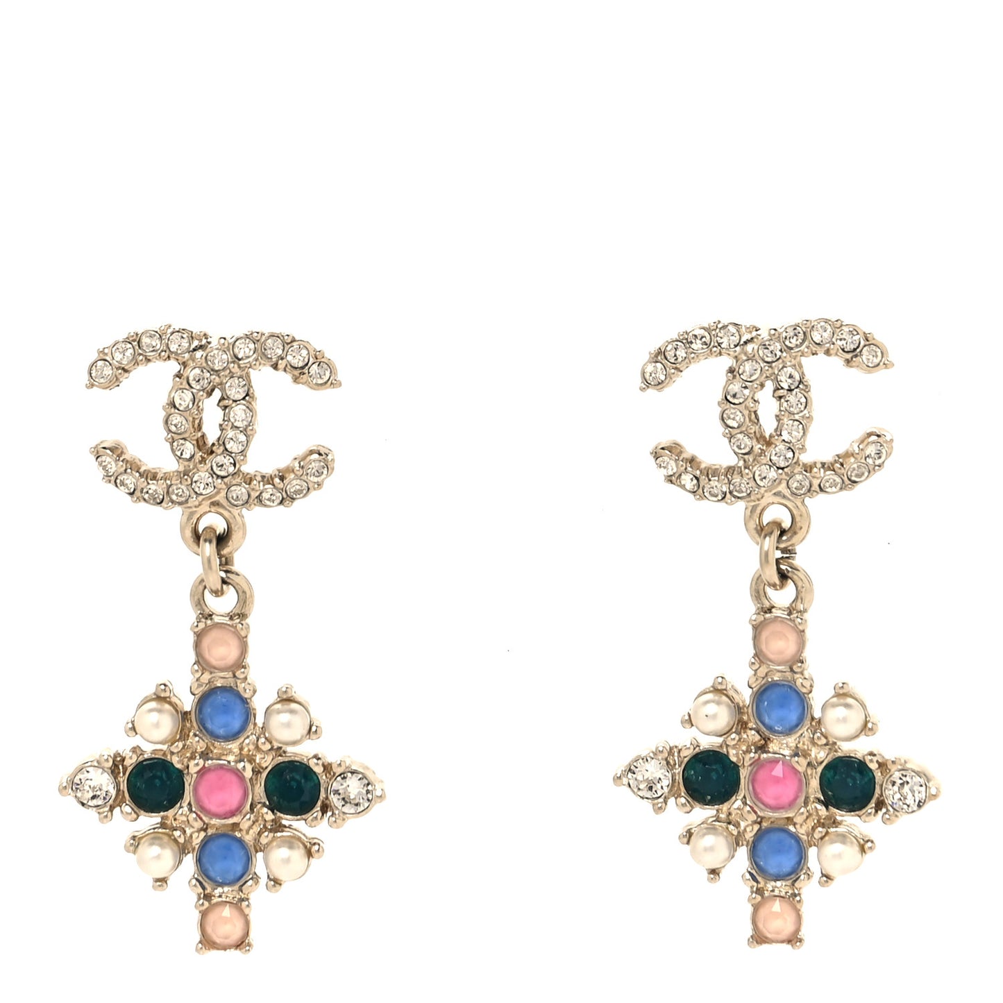 Crystal CC Drop Earrings Pink Blue Gold