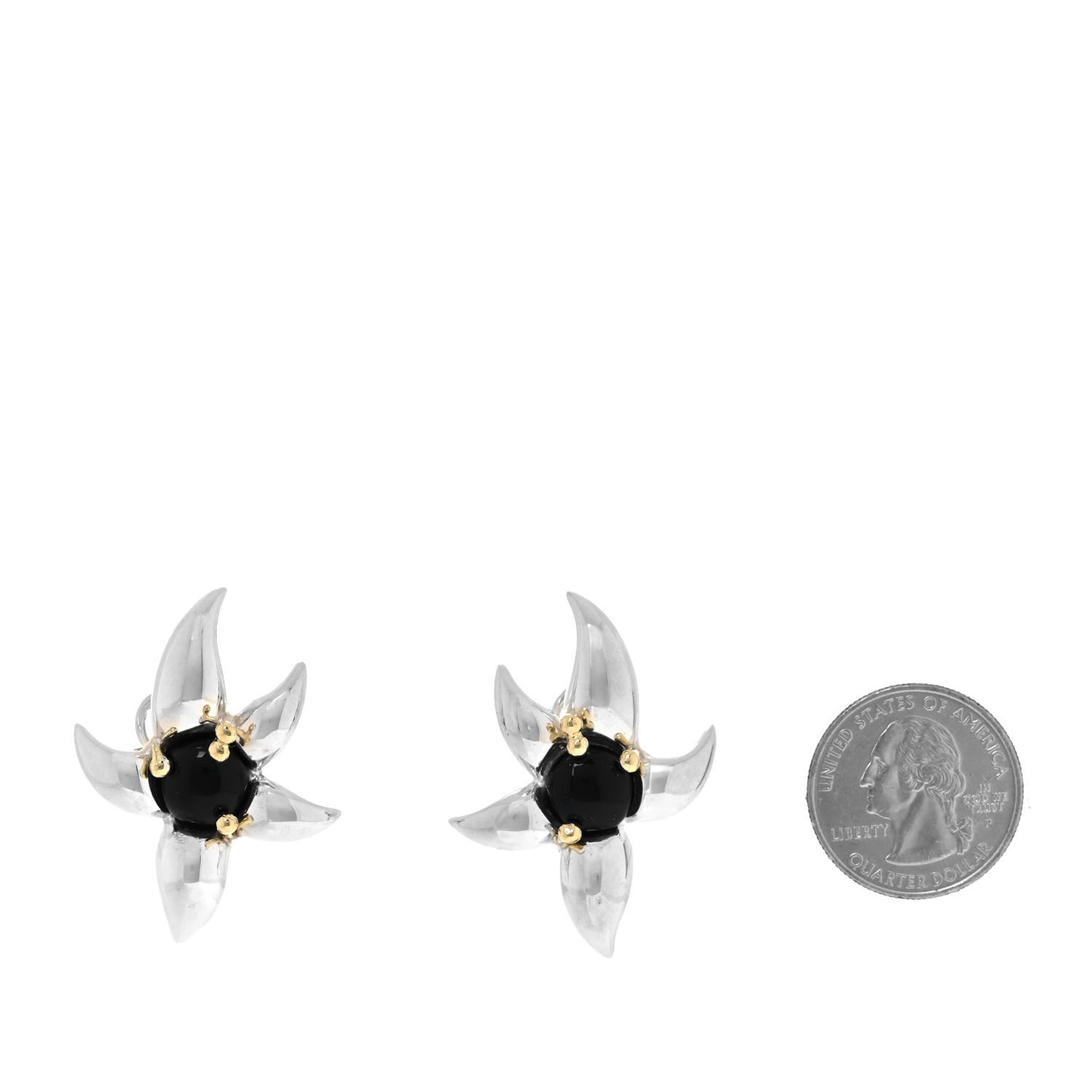Sterling Silver 18K Yellow Gold Black Onyx Starfish Earrings