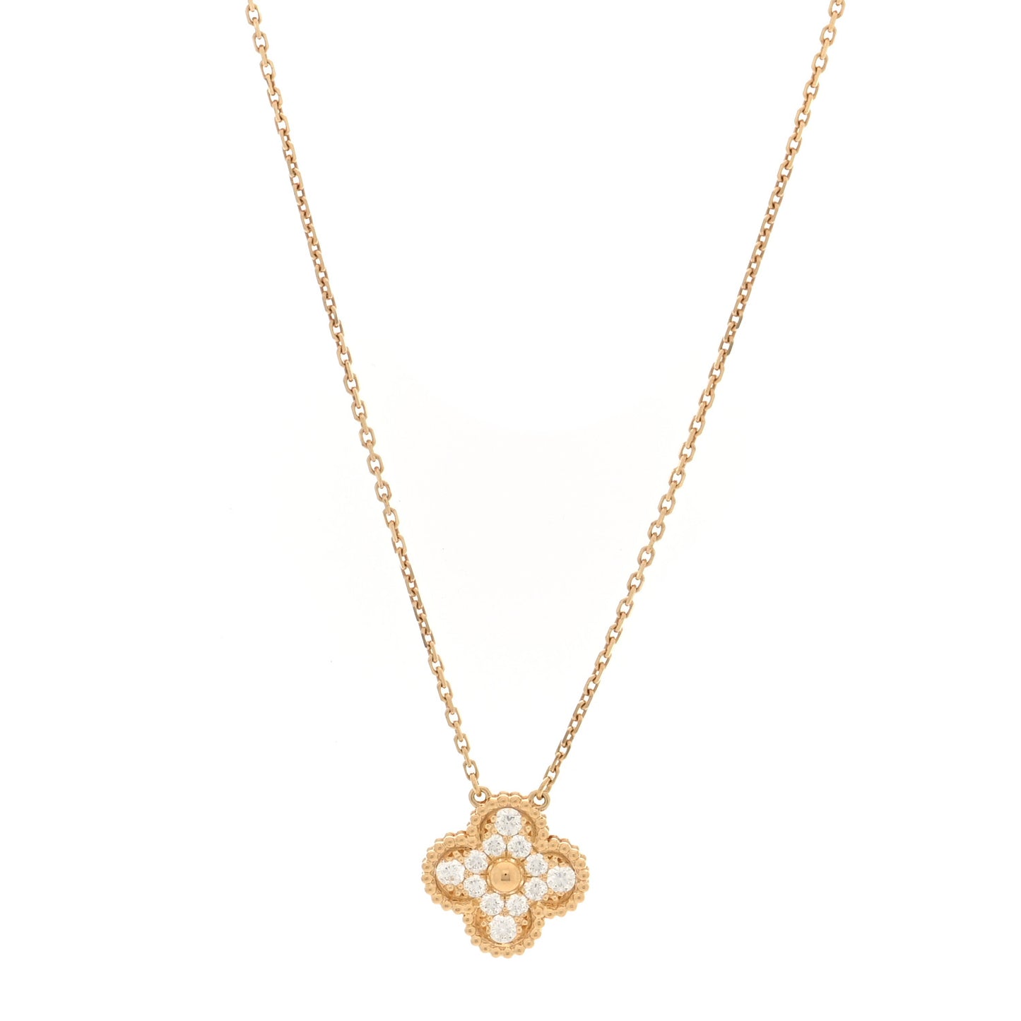 18K Yellow Gold Diamond Vintage Alhambra Pendant Necklace