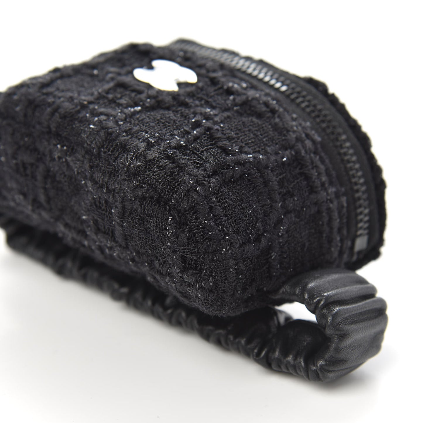 Tweed Lambskin Quilted Arm Coin Purse Black