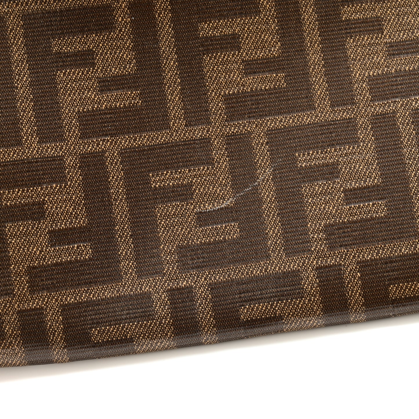 Glazed Fabric Vitello Century FF 1974 Stamp Patch Large Flat Pouch Mogano Panna Caramello