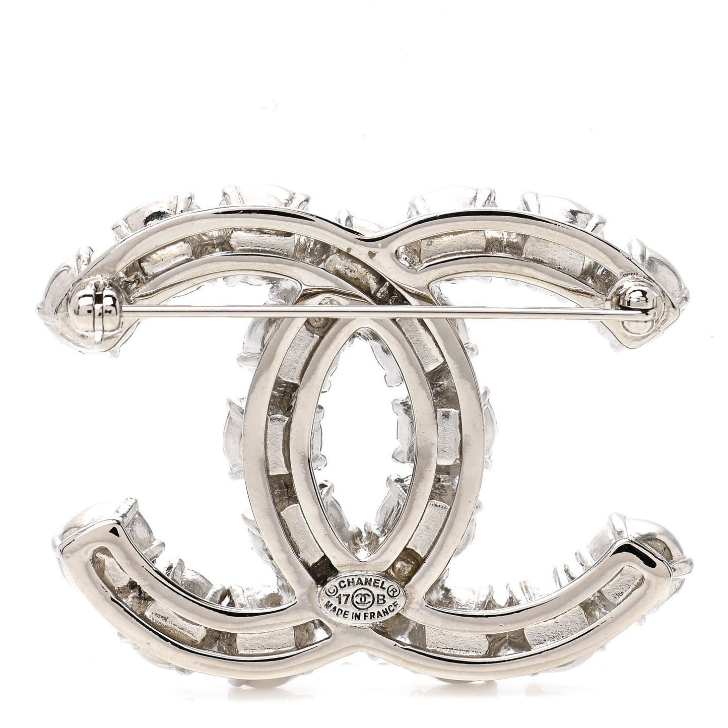 Crystal Pearl CC Dazzling Domino Brooch Black