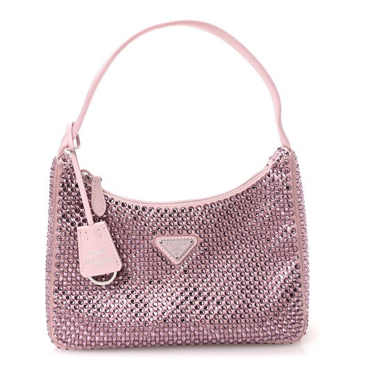 Satin Crystal Mini Re-Edition 2000 Bag Alabastro