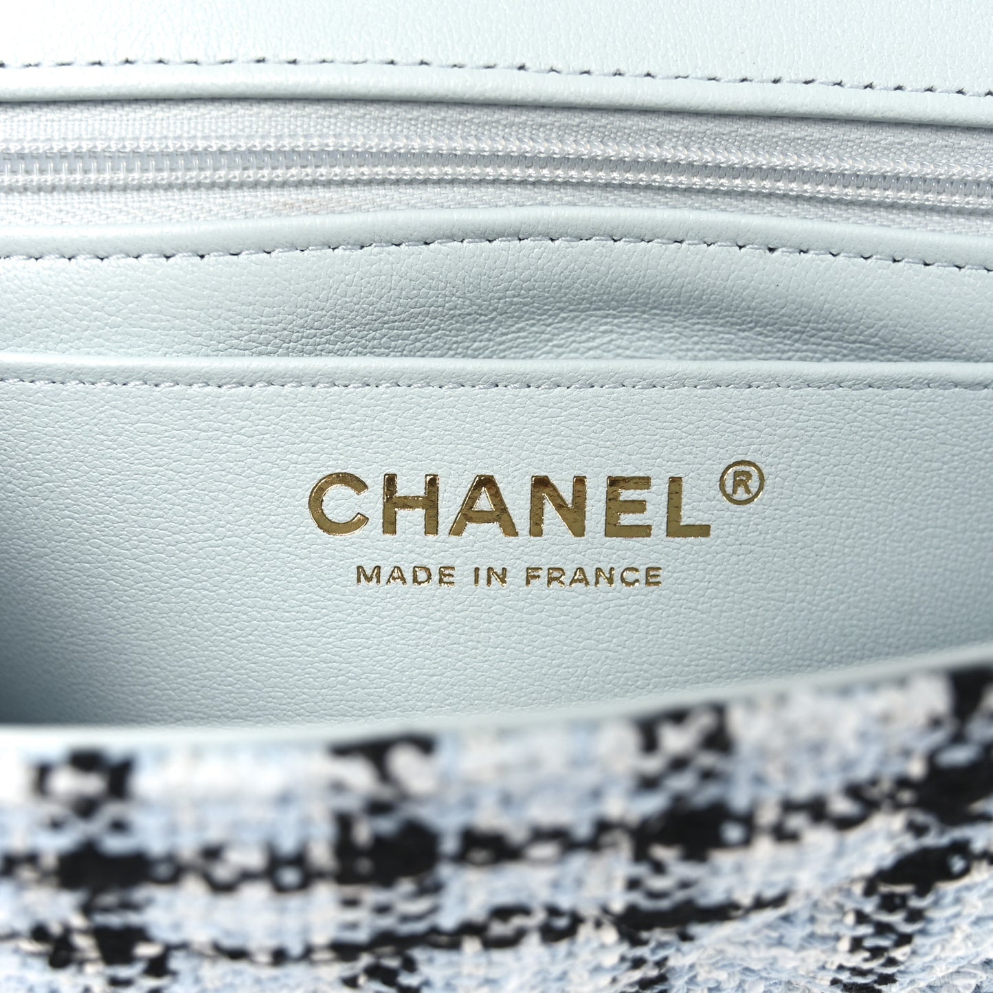 Tweed Quilted Mini Rectangular Flap Light Blue
