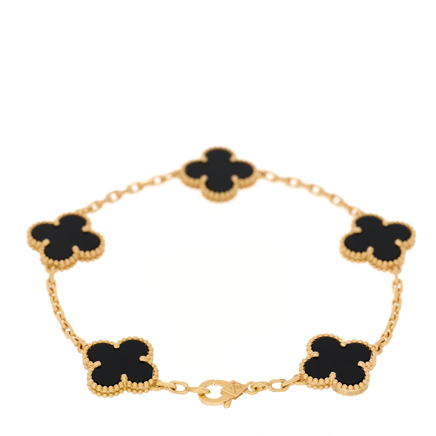 18K Yellow Gold Black Onyx 5 Motifs Vintage Alhambra Bracelet