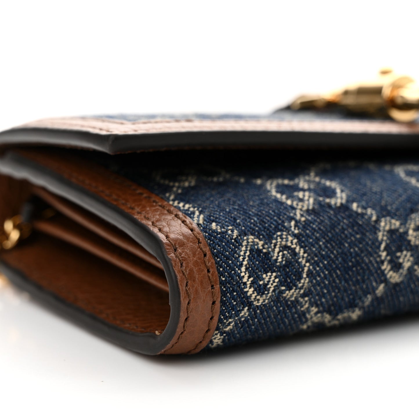 New Denim GG Monogram Jackie 1961 Chain Wallet Blue Tea Cuir