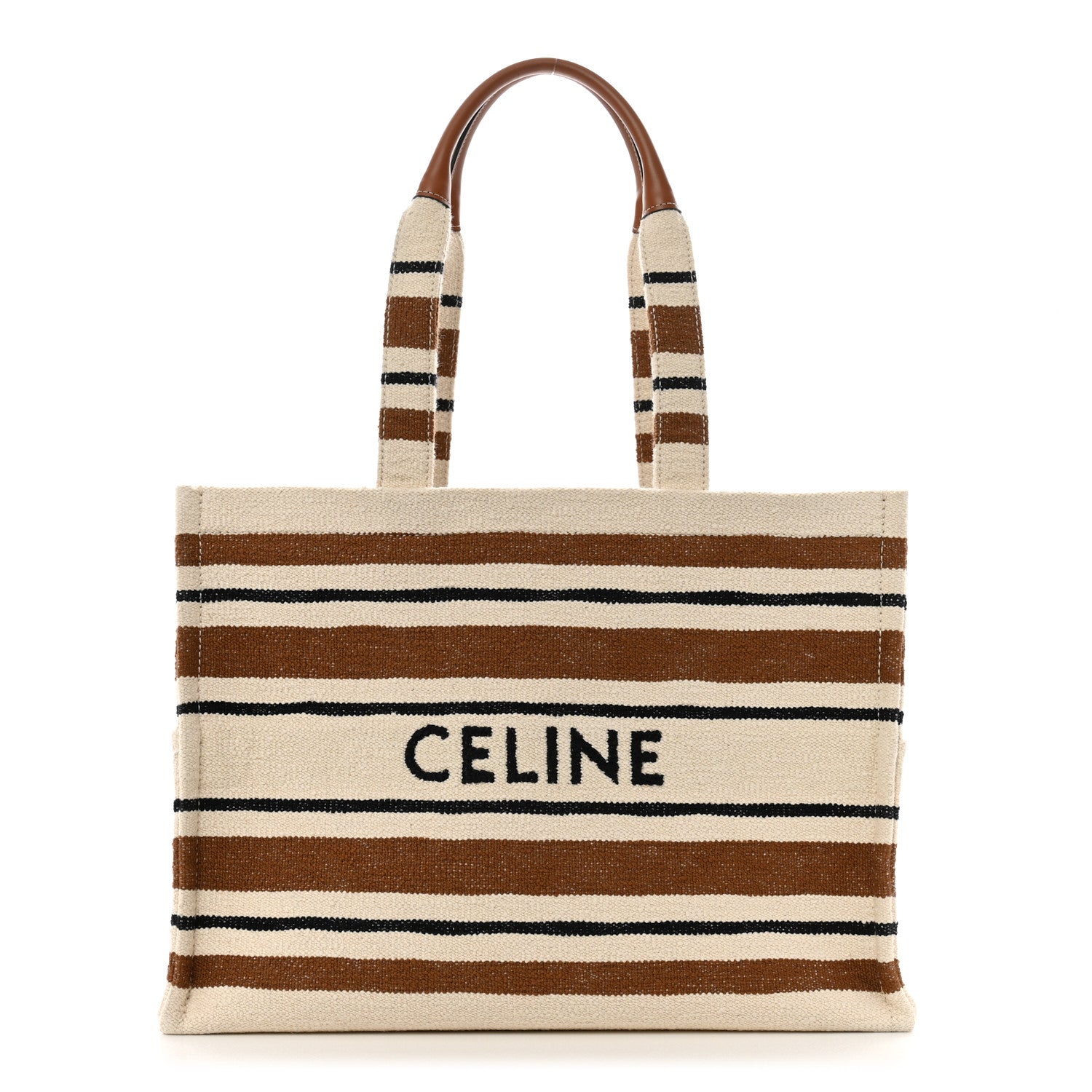 Celine Jacquard Striped Large Cabas Thais White Brown 1 of 11