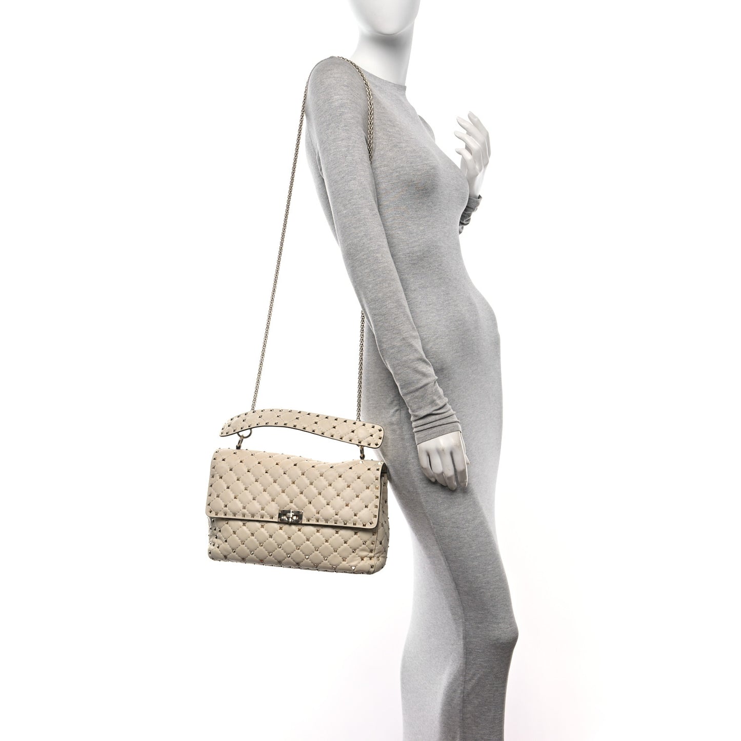 Nappa Large Rockstud Spike Shoulder Bag Light Ivory