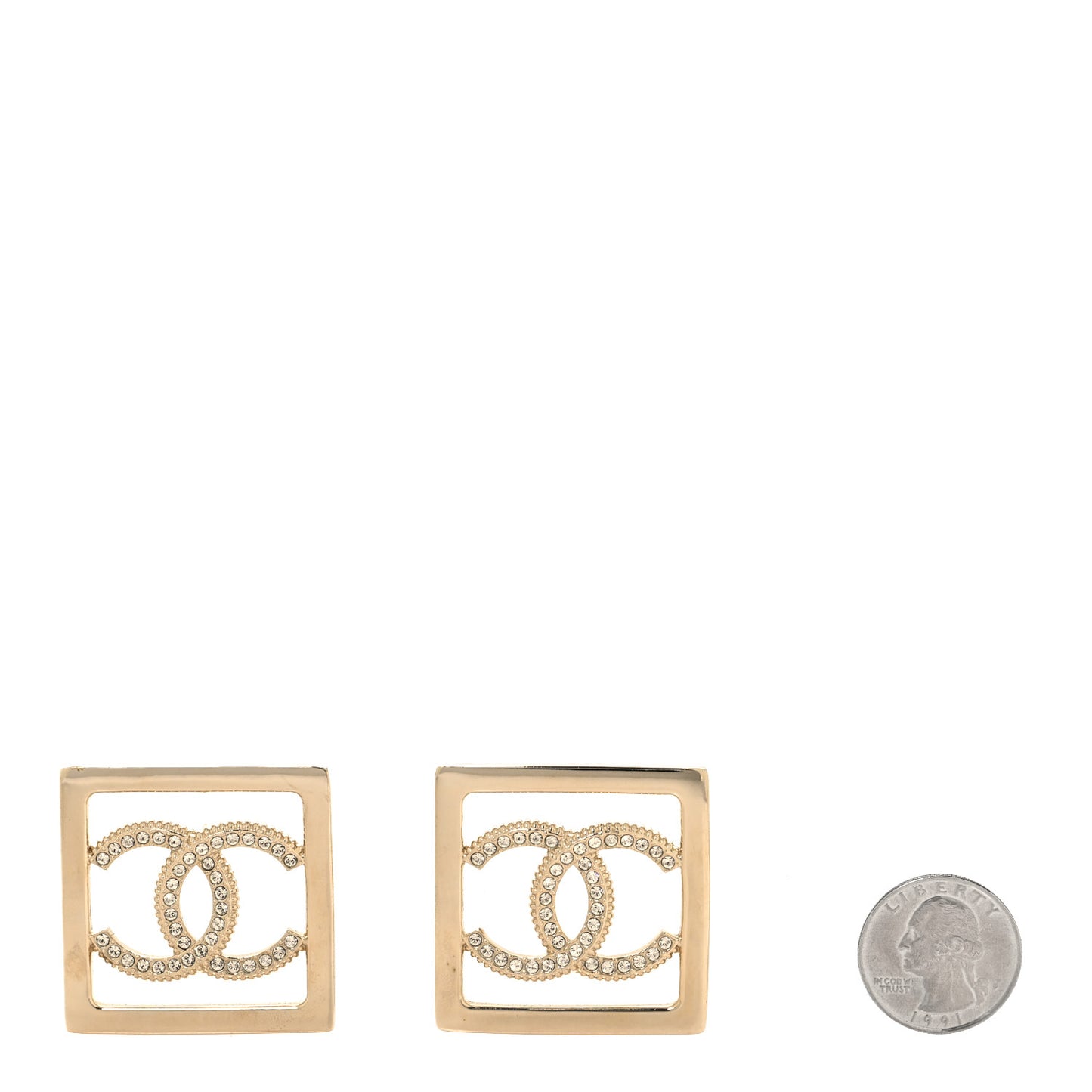 Metal Crystal Square CC Earrings Gold