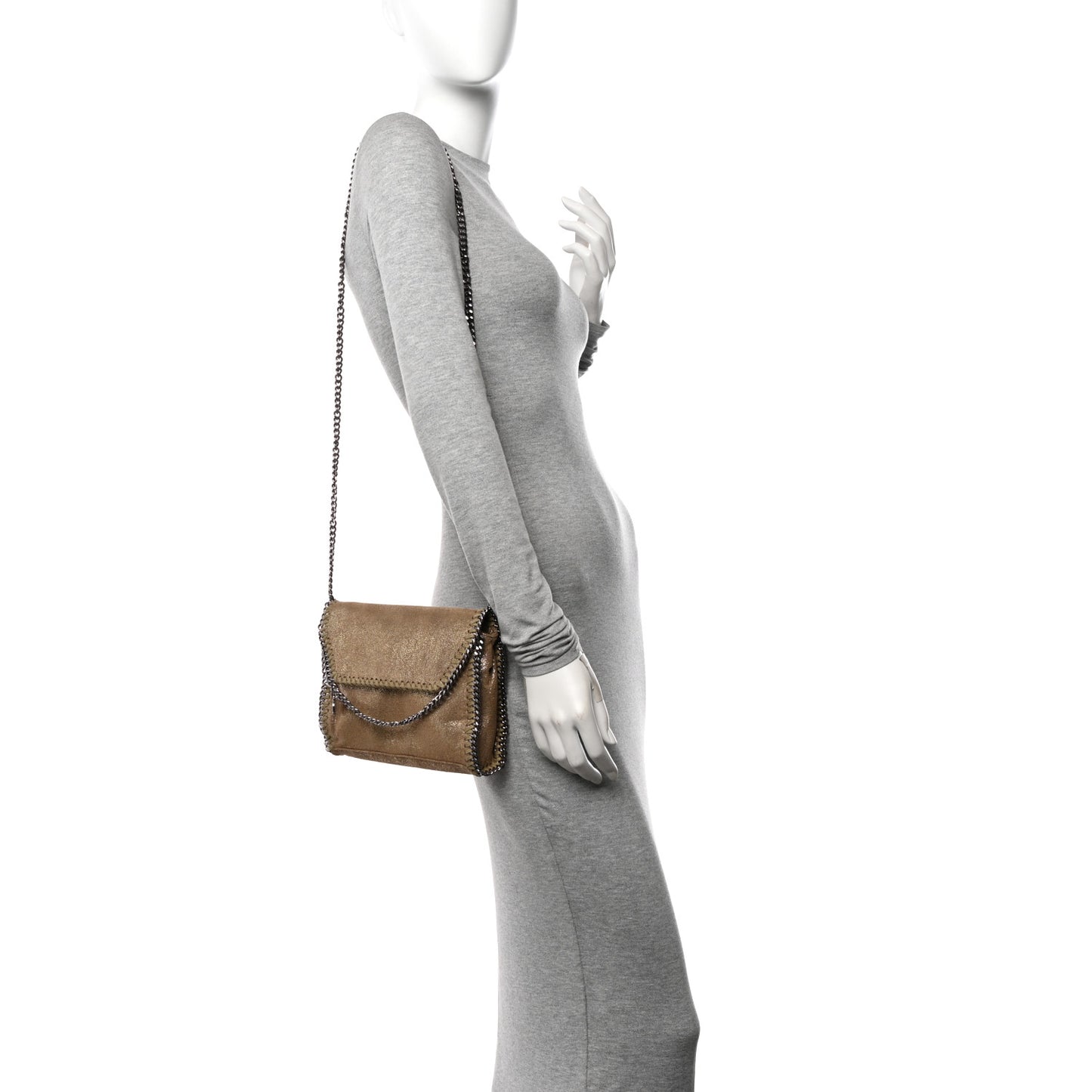 Metallic Shaggy Deer Mini Falabella Crossbody Bag Gold