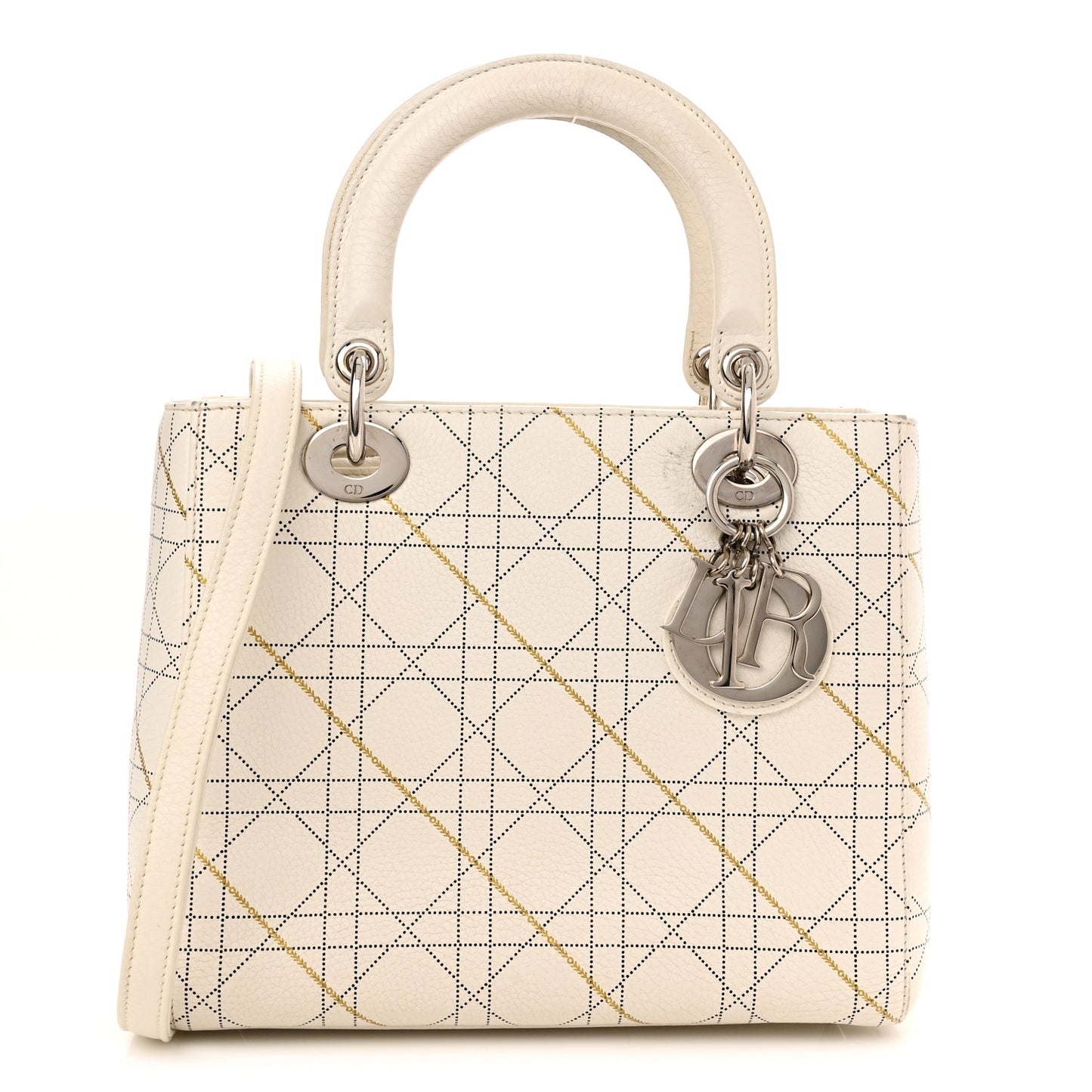 Calfskin Cannage Print Medium Lady Dior White