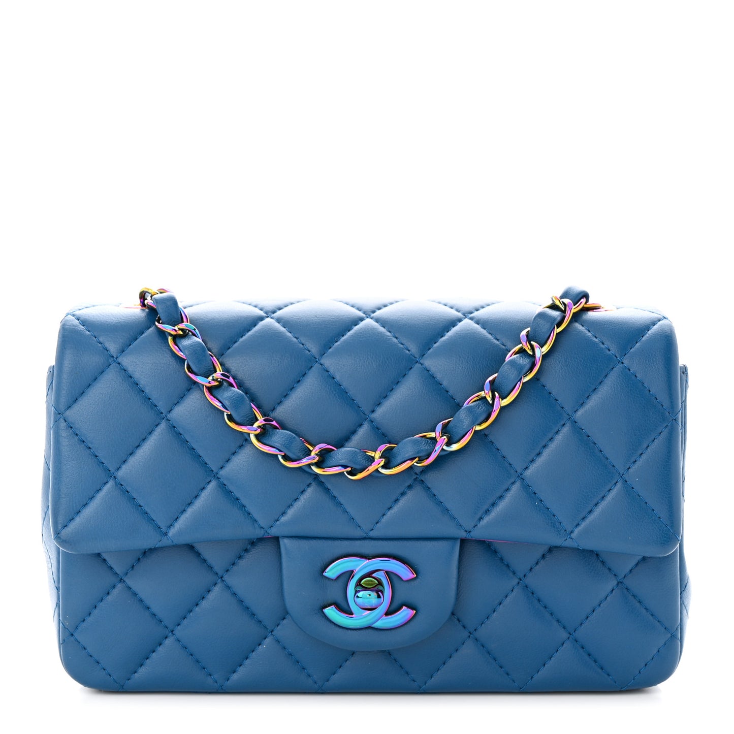 Lambskin Quilted Mini Rectangular Flap Blue Purple