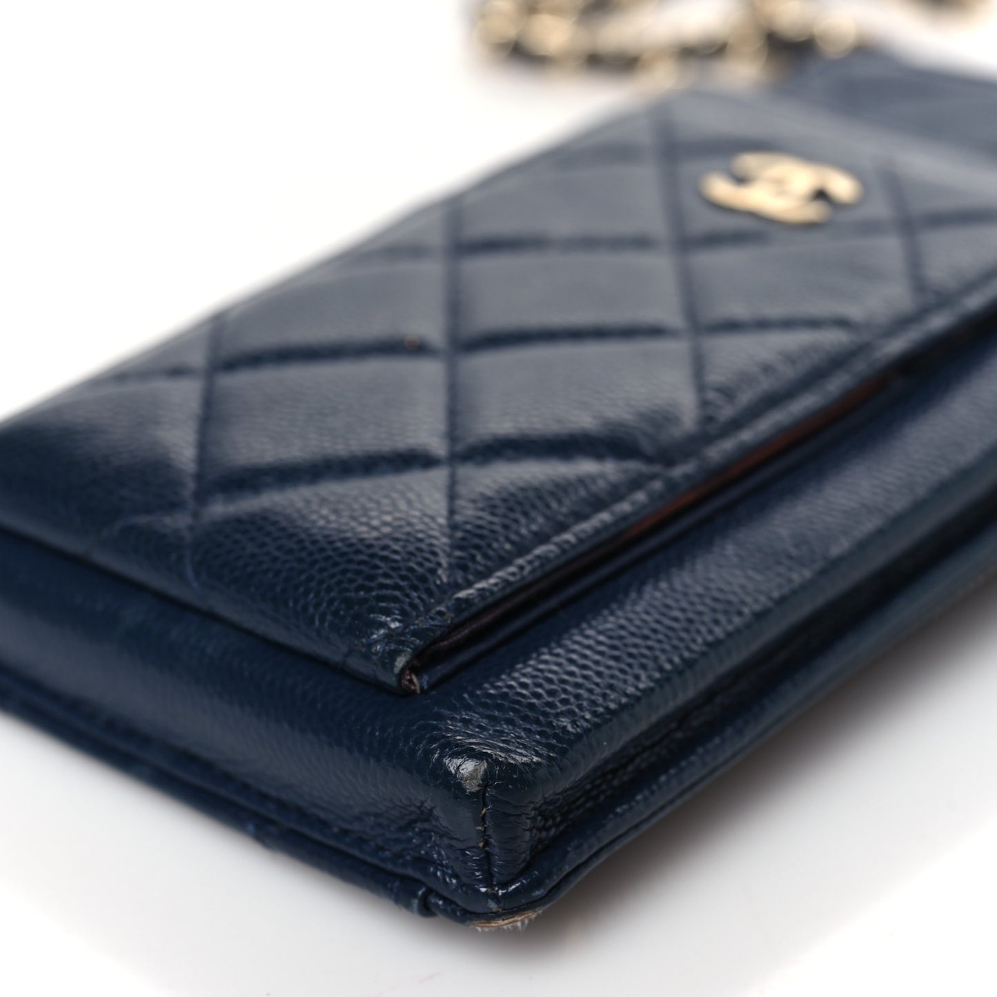 Caviar Quilted Zip Phone Case Navy