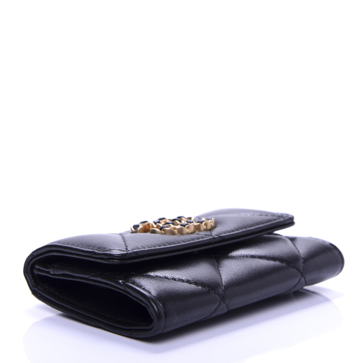 Lambskin Quilted 19 Flap Card Holder Black