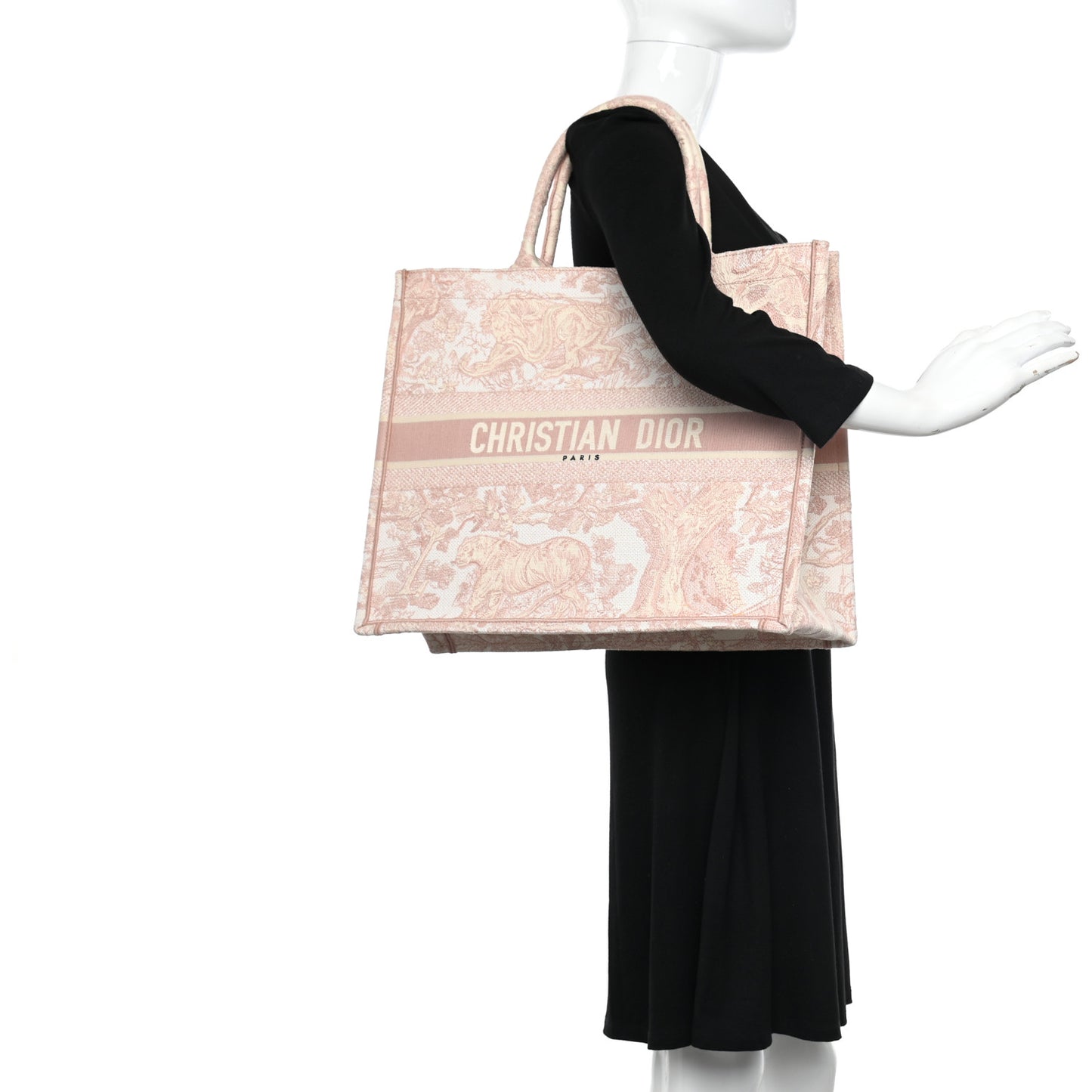 Canvas Toile De Jouy Embroidered Large Book Tote Pink