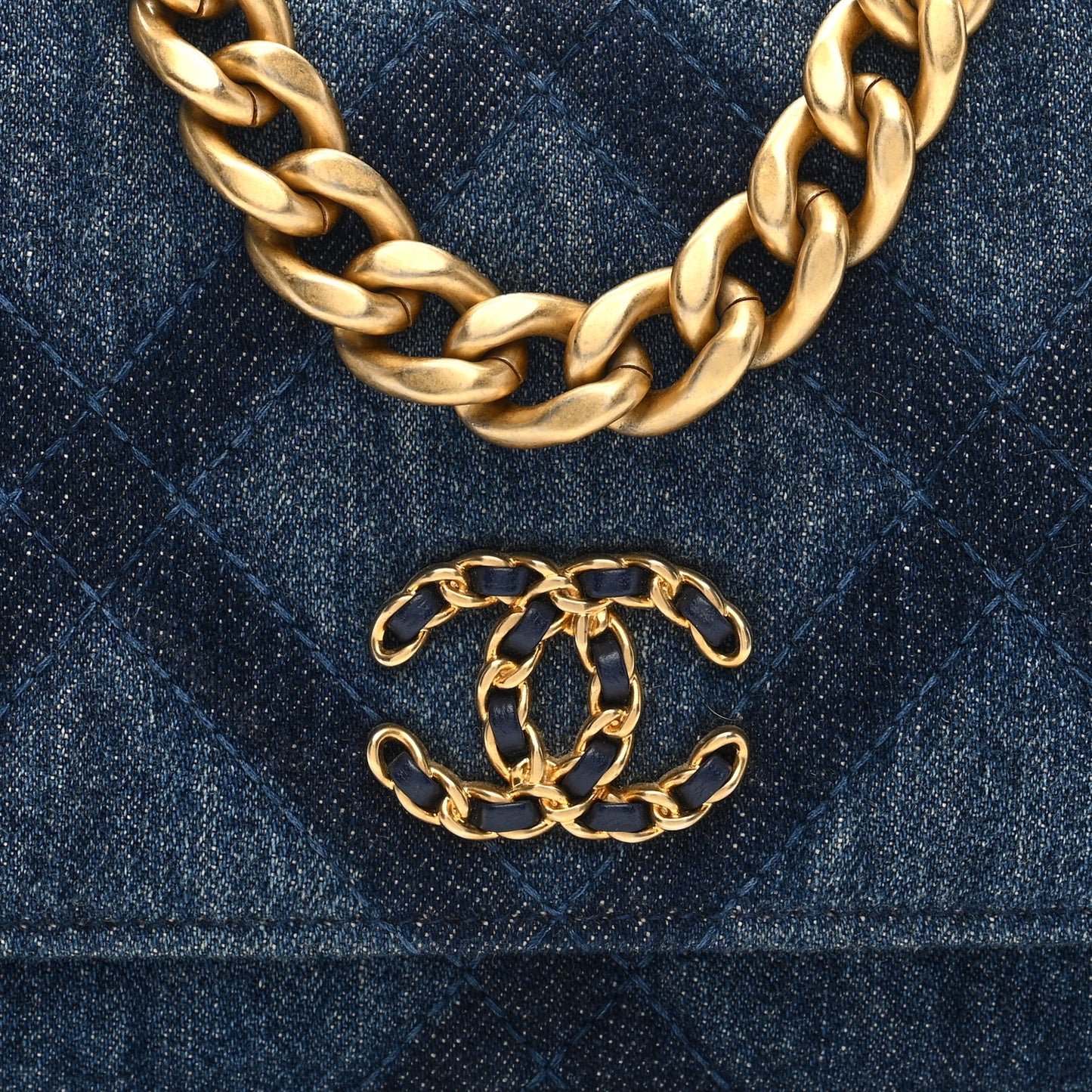Denim Quilted Chanel 19 Wallet On Chain WOC Blue
