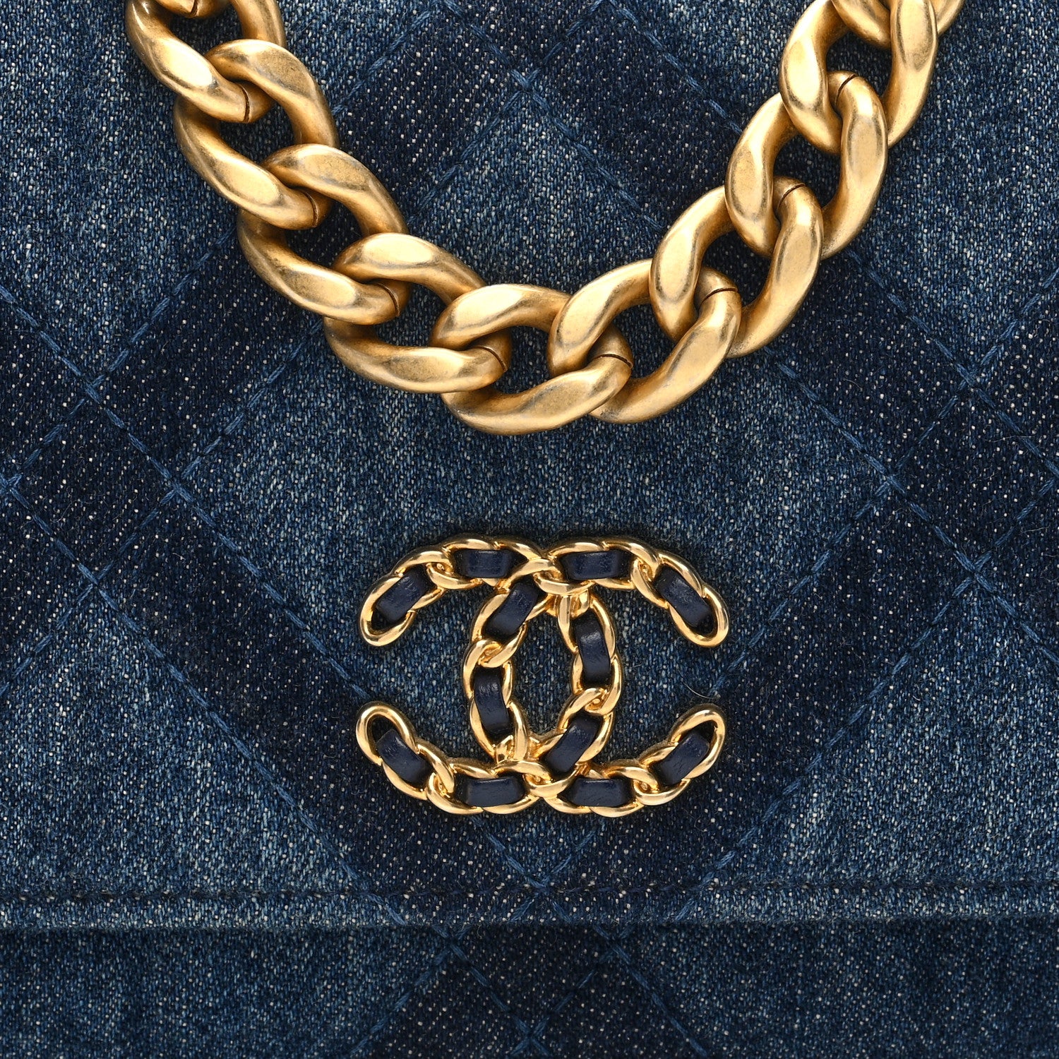 Chanel Denim Quilted Chanel 19 Wallet On Chain WOC Blue 8 of 10