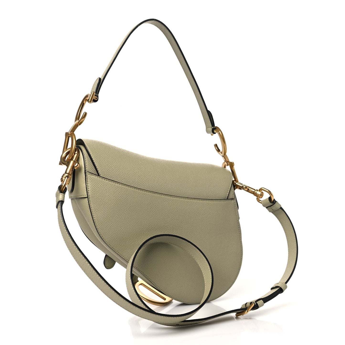Grained Calfskin Saddle Bag With Strap Sage